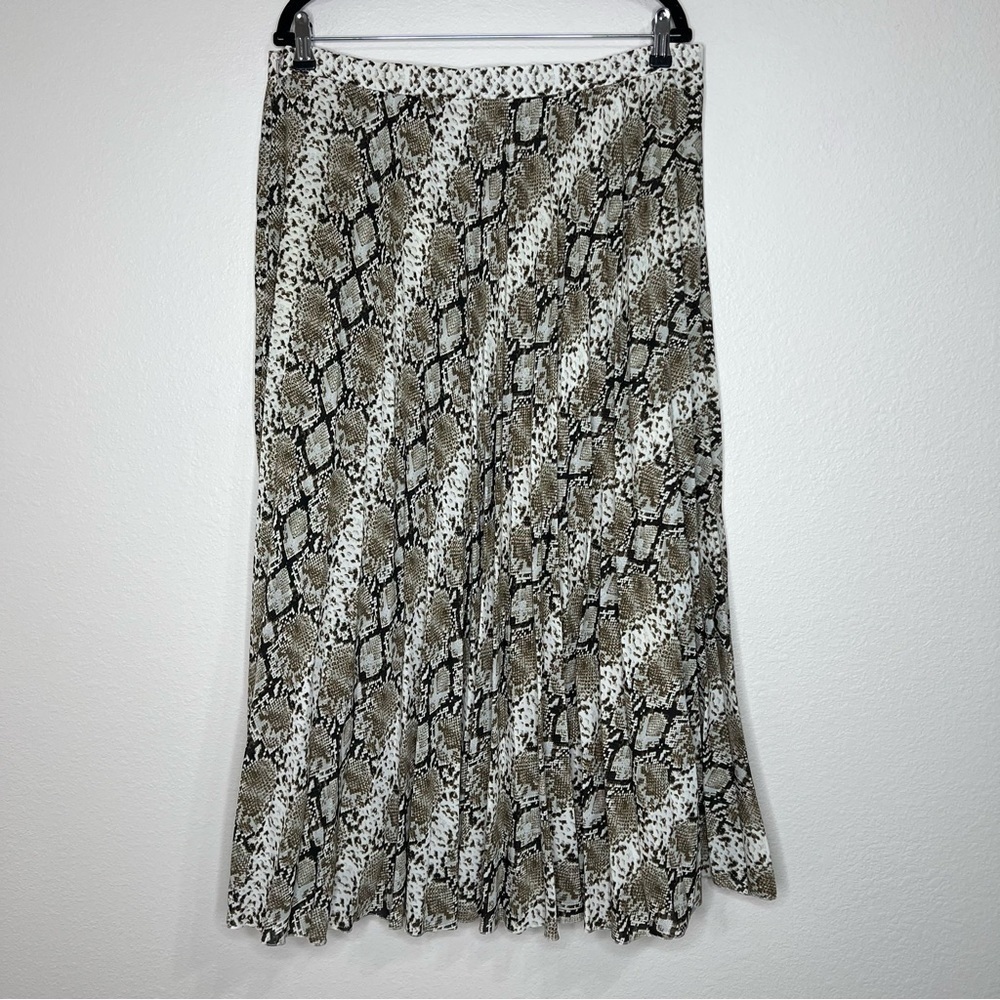 Banana Republic Ivory Brown Black Snake Animal print Pleated Midi Skirt Sz 16 - Picture 7 of 9
